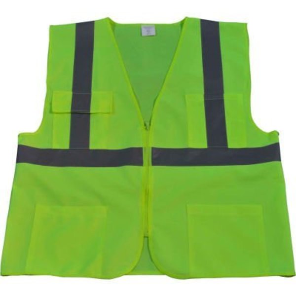 Petra Roc Inc Petra Roc 4-Pocket Safety Vest, ANSI Class 2, Zipper Closure, Polyester Solid, Lime, 4XL/5XL LV24-4X/5X